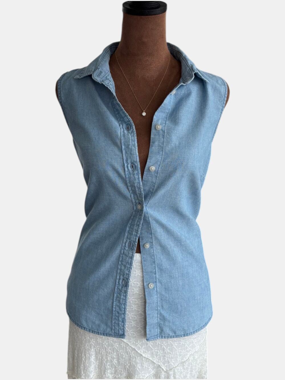 J. Crew 100% Cotton Denim Vest Light Wash Button Front Sleeveless Blue Top Small